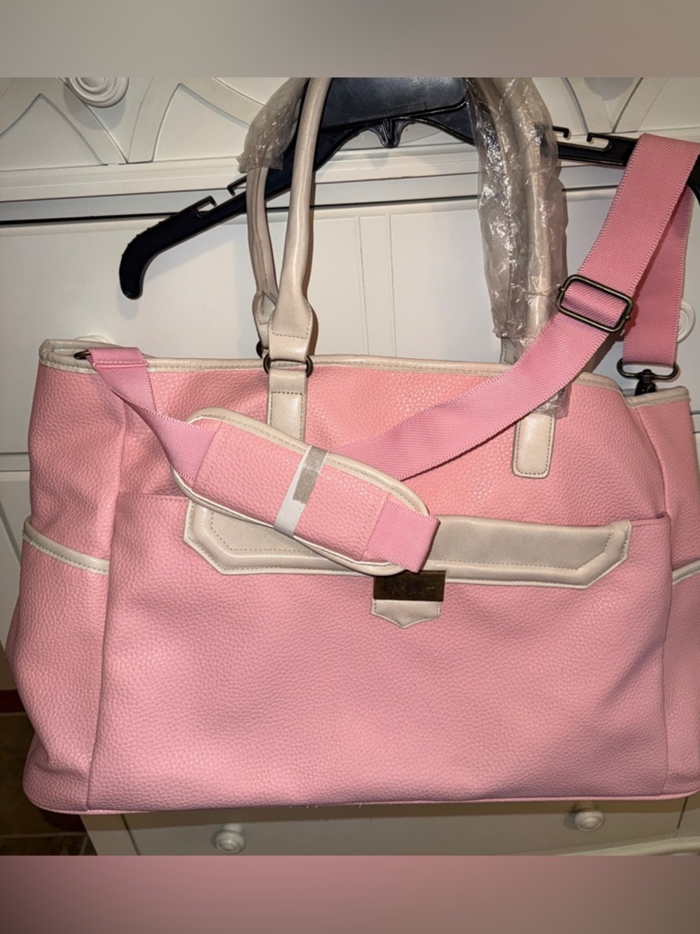 Nicole Miller Tote Bag Womens Large Pink PVC Shoulder Travel Zip Studded NWOT - Picture 6 of 6